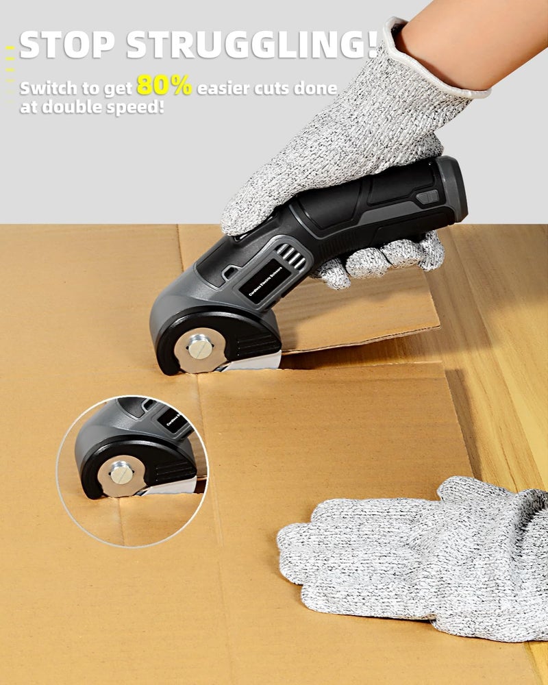 EiGuoerl 4V Cordless Electric Scissors, Lightweight Rotary Cutter with 2 Blades & USB Charging, for Cardboard Fabric Leather Carpet Plastic Rope Cutting, Safety Lock for Home DIY Craft Use - Image 3